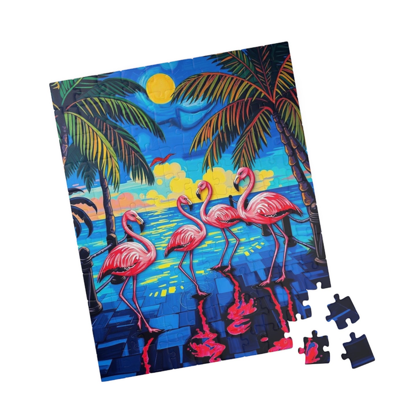 Flamingo Fiesta Jigsaw Puzzle, Tropical Summer Puzzle with Dancing Flamingos, 110-1014 Pieces Beach Scene, Family Game Gift for Puzzle Lover Puzzle The Puzzle Chest