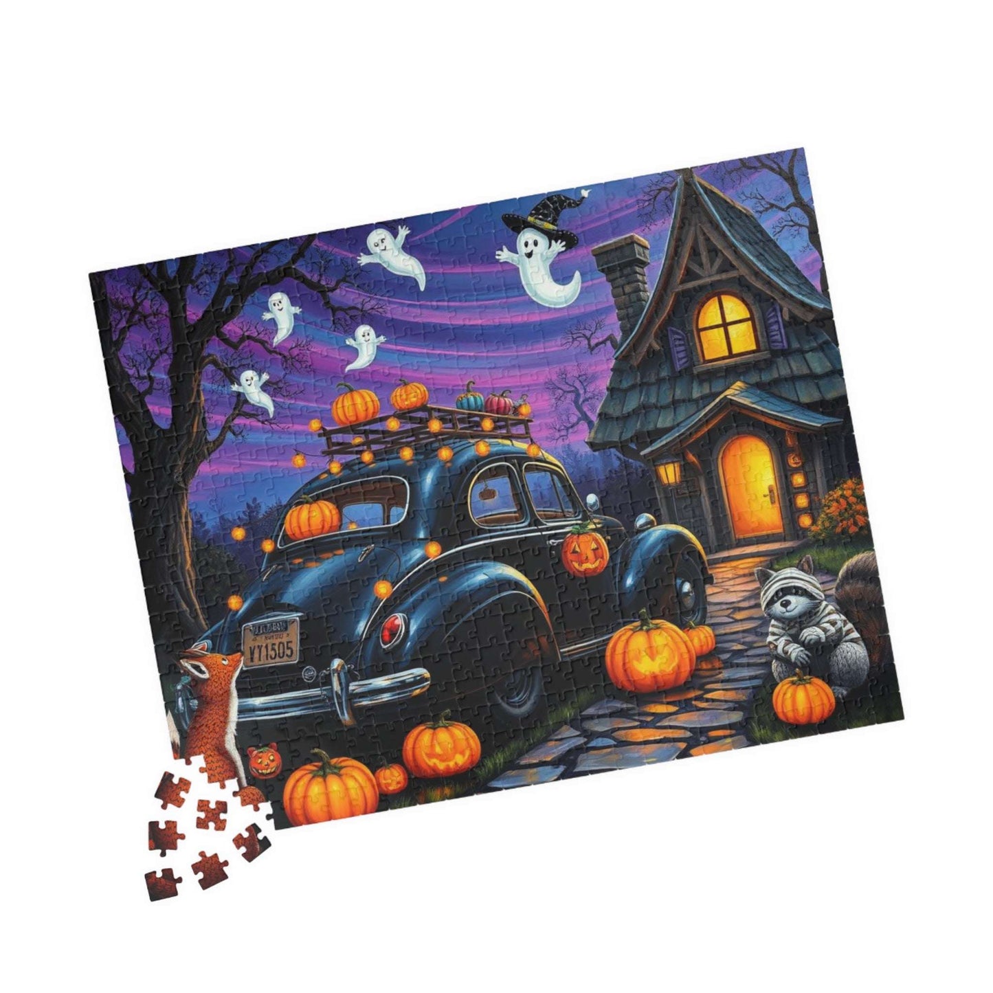Moonlit Pumpkin Ride Jigsaw Puzzle - Halloween Theme, Spooky Fall Solo or Family Game with Ghosts and Pumpkins, Holiday Gift for Friends Puzzle The Puzzle Chest