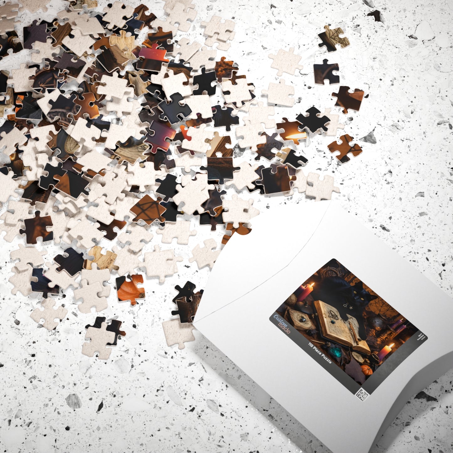 Mystical Black Cat Puzzle, Witch's Familiar and Ancient Spellbook Jigsaw Game, Entertaining Hobby, Mindful Gift for Dark Art Puzzle Lover Puzzle The Puzzle Chest