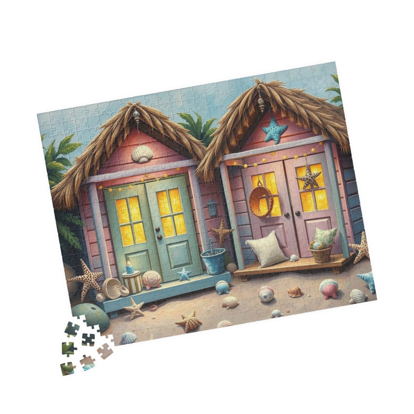 Seaside Charm Jigsaw Puzzle - Pastel Beach Huts, 110/252/520/1014-Piece Summer Vibes Beach House Puzzle for Fun, Gifts, Mental Stimulation Puzzle The Puzzle Chest