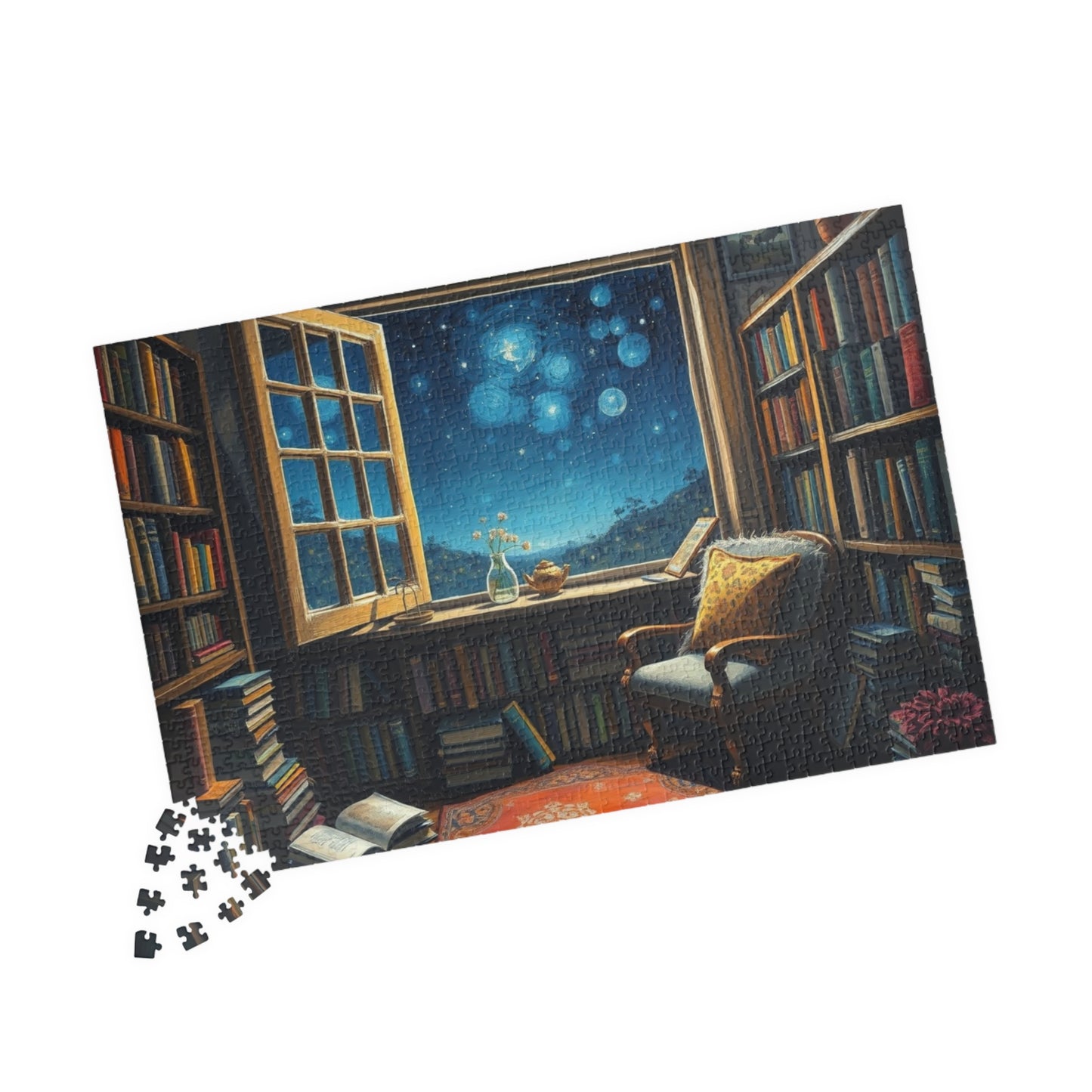 Cozy Library Jigsaw Puzzle - Starry Night Sky, Book Lover Gift, Educational Game, Mindfulness Activity, Literary Scene, Ideal for Family Fun Puzzle The Puzzle Chest