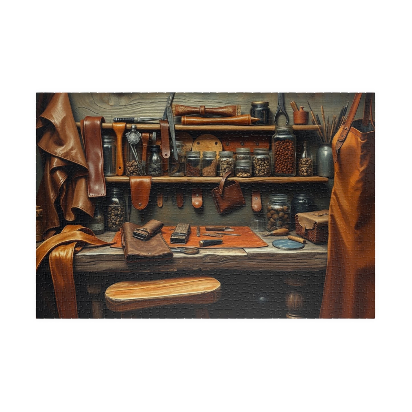 Rustic Leatherworking Bench Puzzle (110-1014 Piece), Leathercraft Work Studio Jigsaw Game, Relaxing Activity for Craft and Puzzle Enthusiast 1014 pcs (Horizontal) Puzzle The Puzzle Chest