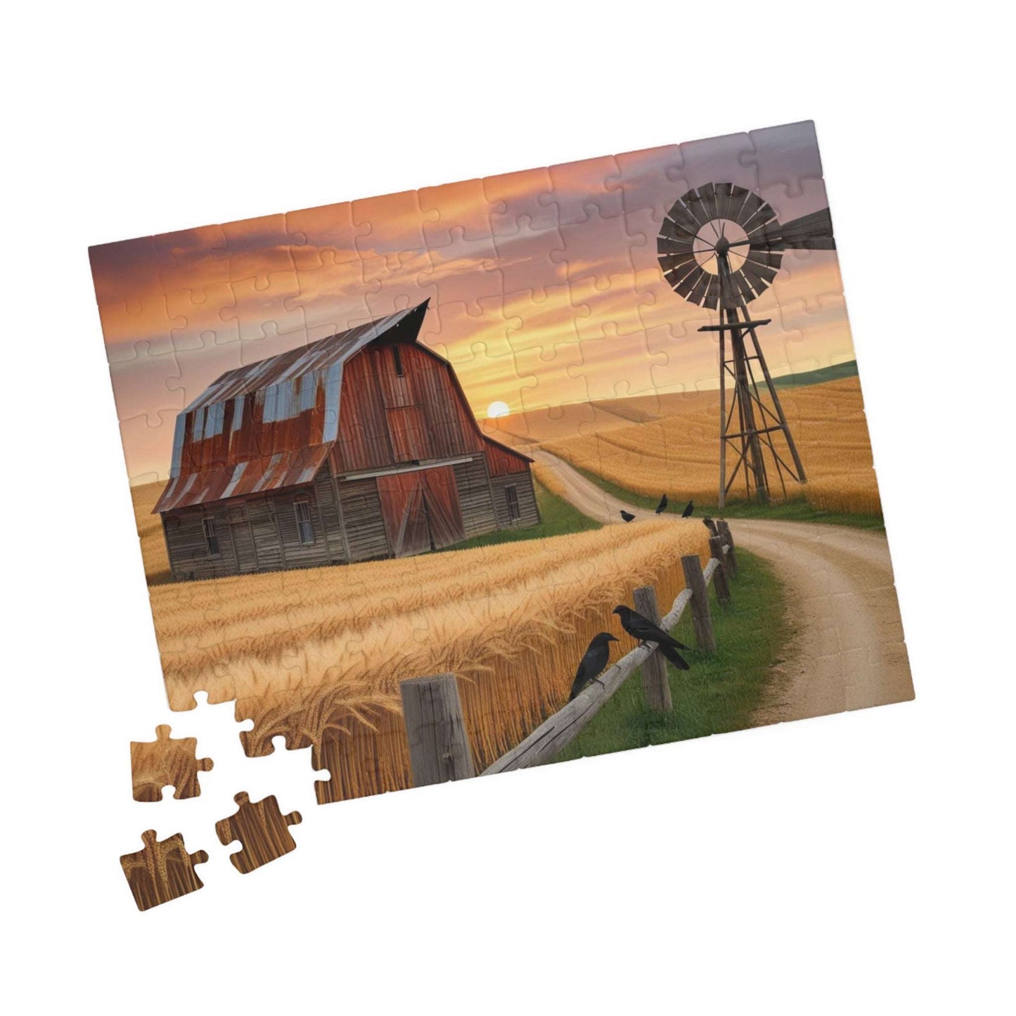 Rustic Farmhouse Puzzle, 110-1014 Piece Fall Landscape Jigsaw Game, Cozy Autumn Home Decor, Family Fun Activity Puzzle The Puzzle Chest