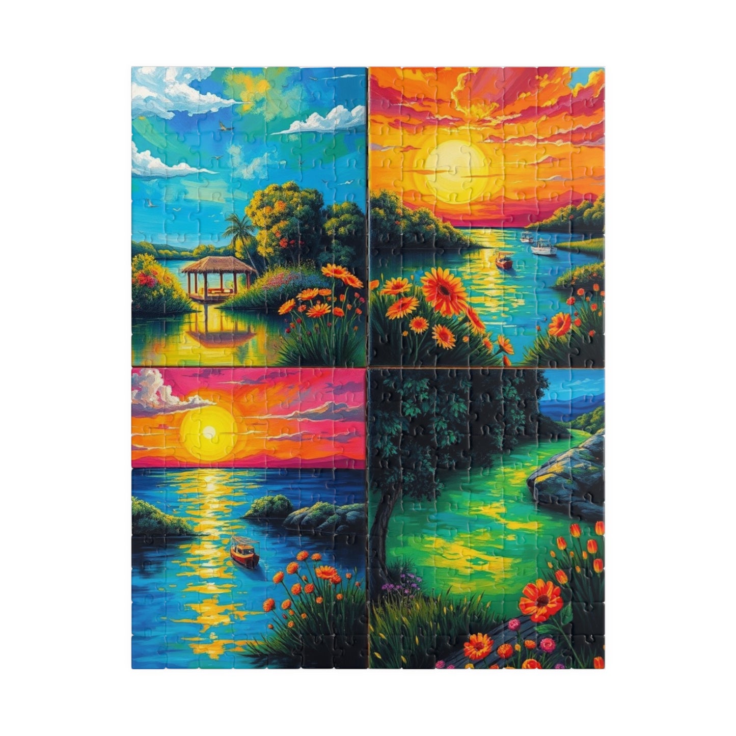 Puzzle, Summer Collage with Bioluminescent Colors, 110, 252, 520, 1014 Piece Jigsaw Game, Nature Artwork, Creative Activity, Family Fun 252 pcs (Vertical) Puzzle The Puzzle Chest