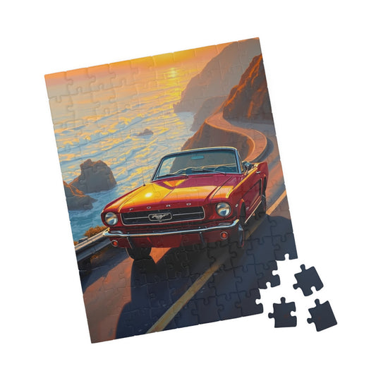 Vintage Car Sunset Puzzle, Classic 1964 Mustang Jigsaw Game, Perfect for Road Trip Lover Puzzle The Puzzle Chest
