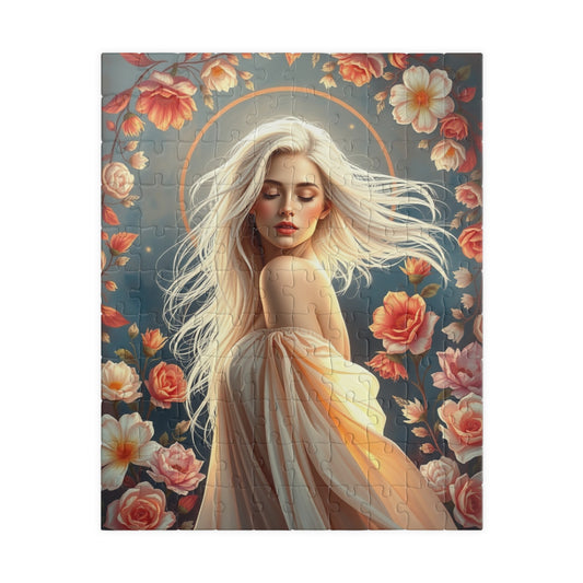 Beautiful Woman Portrait Jigsaw Puzzle, Elegant Art Floral Vintage Design, Romantic Decorative Scene for Puzzle Enthusiast, Best Unique Gift 110 pcs (Vertical) Puzzle The Puzzle Chest