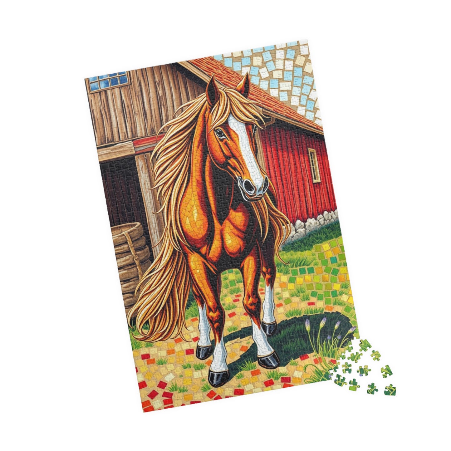 Flowing Mane Horse Puzzle, Cozy Barn Farmyard Scene, Mosaic Animal Art Jigsaw Game for Equestrian Fans, Best Unique Puzzle Fanatic Gift Puzzle The Puzzle Chest