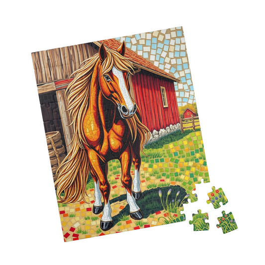 Flowing Mane Horse Puzzle, Cozy Barn Farmyard Scene, Mosaic Animal Art Jigsaw Game for Equestrian Fans, Best Unique Puzzle Fanatic Gift Puzzle The Puzzle Chest