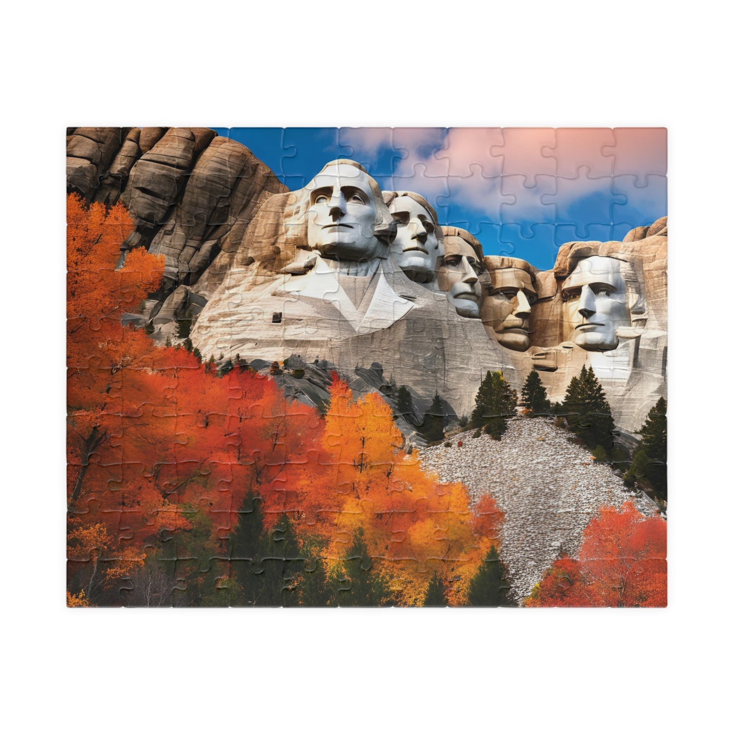 Fall Themed Mount Rushmore Jigsaw Puzzle with Autumn Leaves, Famous U.S. President South Dakota Landmark, Family Friendly Puzzle Lover Gift 110 pcs (Horizontal) Puzzle The Puzzle Chest