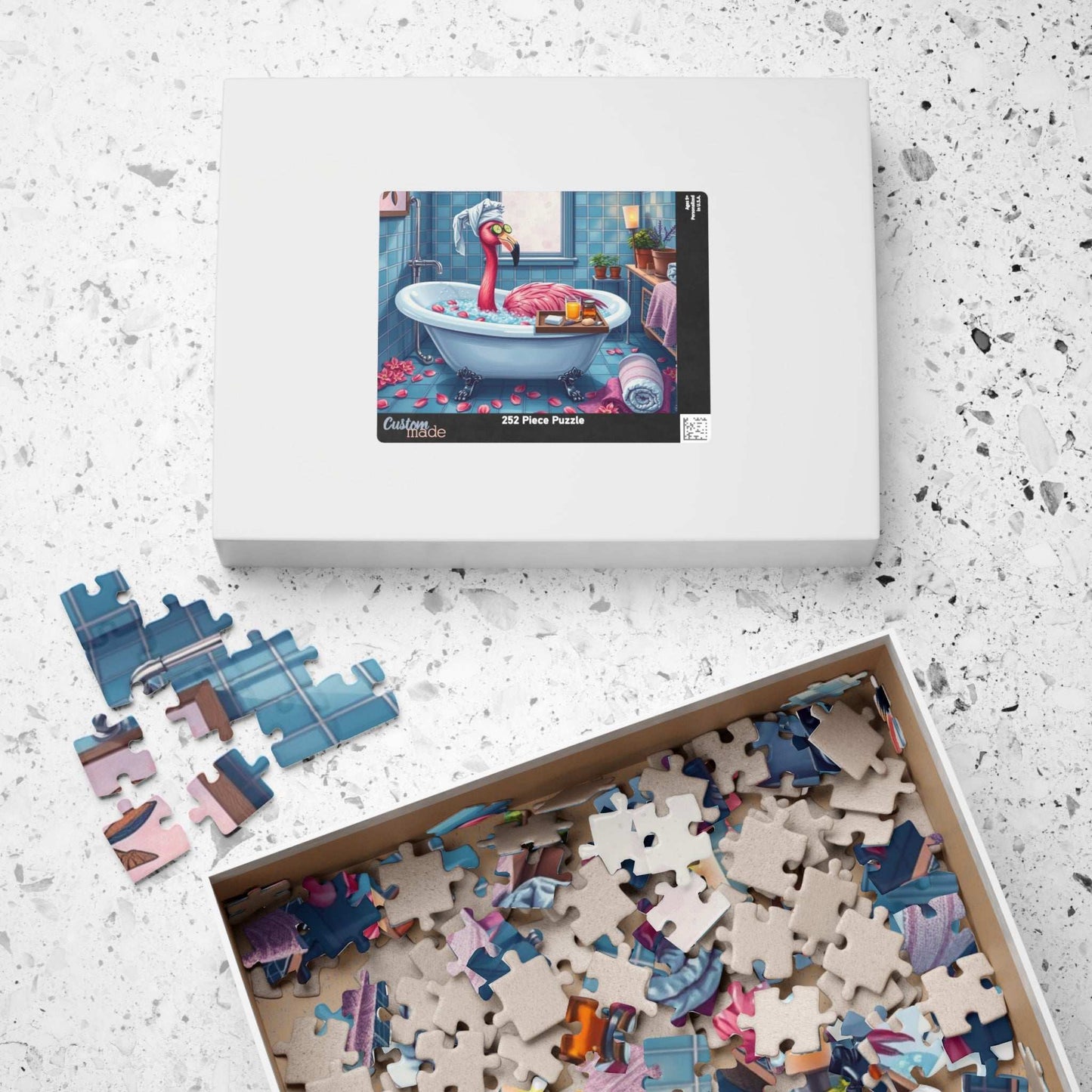 Flamingo Spa Retreat - Cozy Bathroom Puzzle for Adults, Fun Bath Time Art Jigsaw, Unique Gift for Friends, Family Game Night, Brain Teaser