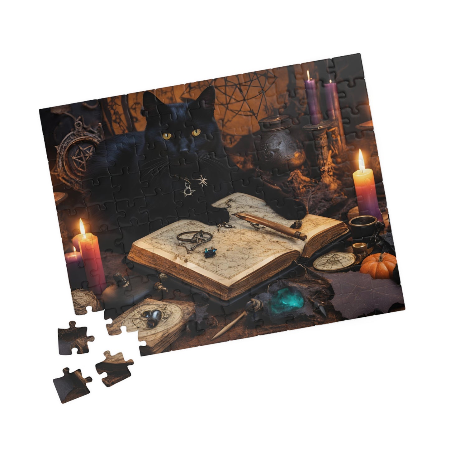 Mystical Black Cat Puzzle, Witch's Familiar and Ancient Spellbook Jigsaw Game, Entertaining Hobby, Mindful Gift for Dark Art Puzzle Lover Puzzle The Puzzle Chest