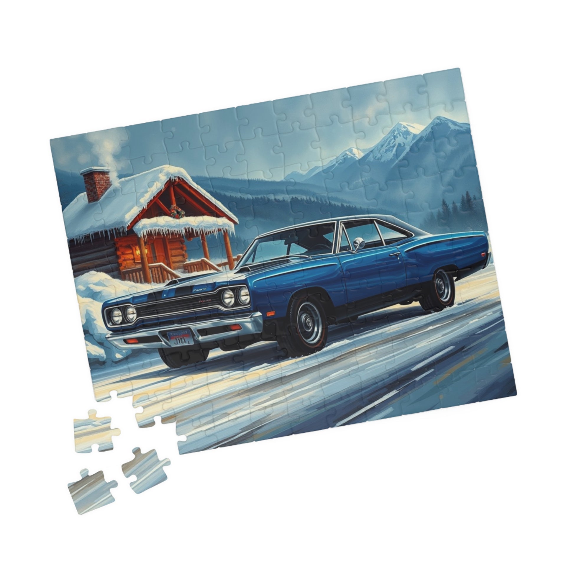 Vintage Car Puzzle, Nostalgic Jigsaw for Auto Lover, Classic Blue 1969 Road Runner Puzzle The Puzzle Chest