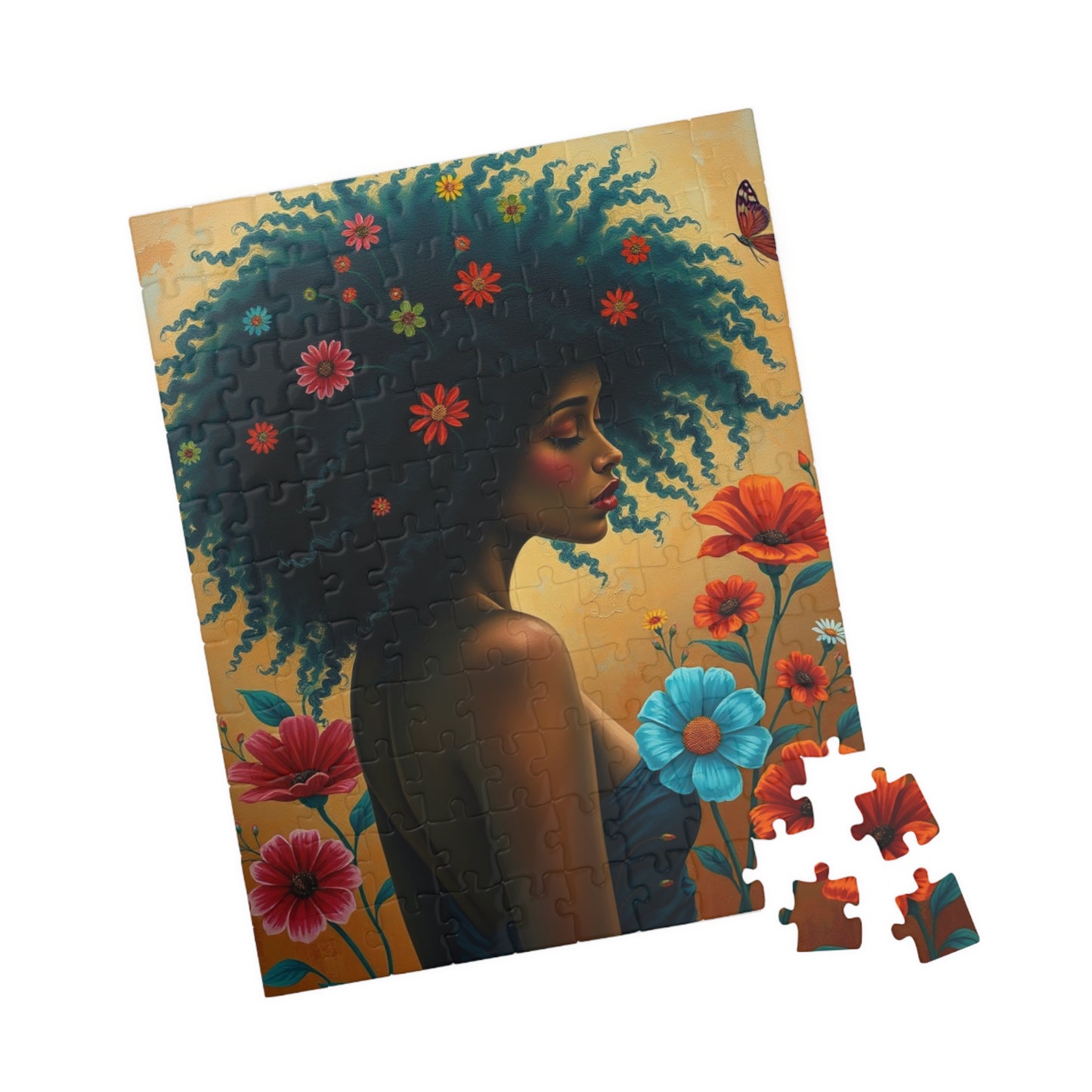 Jigsaw Puzzle, Black Woman with Afro and Colorful Flowers, Retro Aesthetics, Black Art, Brain Teaser Game, Mindfulness Activity, Friend Gift Puzzle The Puzzle Chest