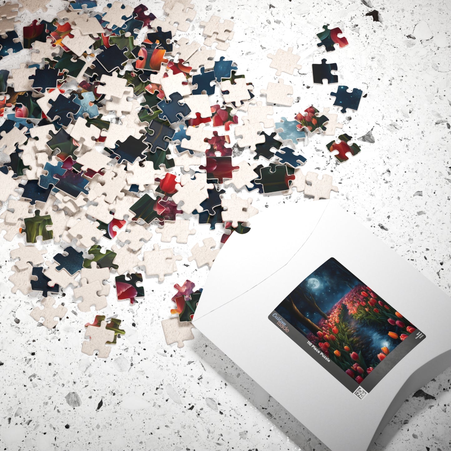 Magical Nighttime Tulip Puzzle, Peaceful Floral Scene Under the Moon, Glowing Flowers and Tranquil River Jigsaw Game, Gift for Nature Lover Puzzle The Puzzle Chest