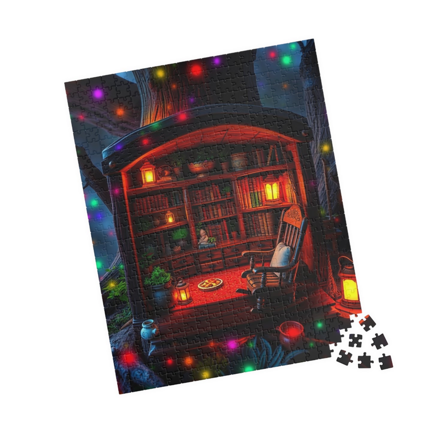 Bioluminescent Gnome Home Puzzle, Enchanted Fantasy Cozy Lantern-Lit Oak Tree Trunk House Jigsaw Game, Perfect for Puzzle Lovers Enthusiasts Puzzle The Puzzle Chest