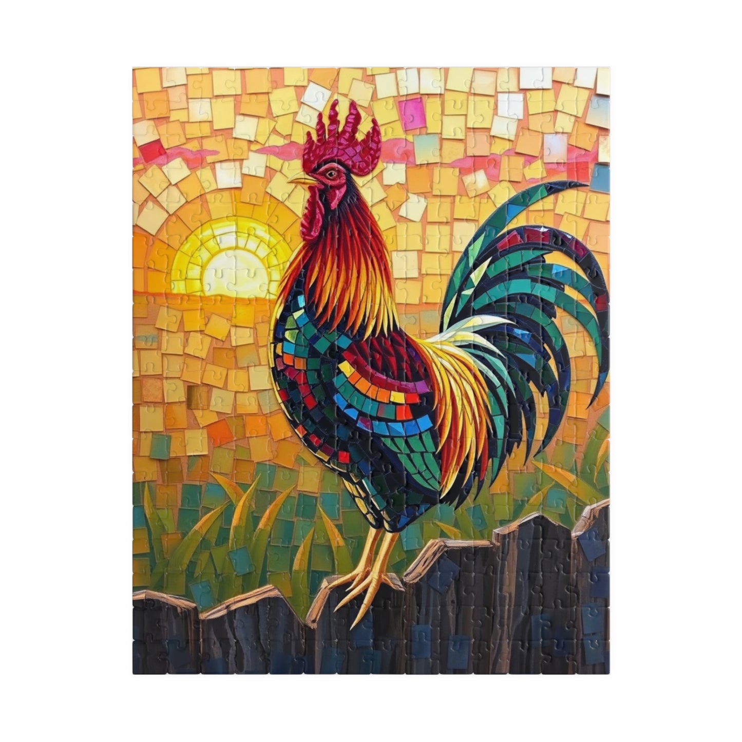 Mosaic Rooster Jigsaw Puzzle, Vibrant Farm Animal Tabletop Game with Sunrise Scene for Adults, Family Game Night, Puzzle Lover Mindful Gift 252 pcs (Vertical) Puzzle The Puzzle Chest