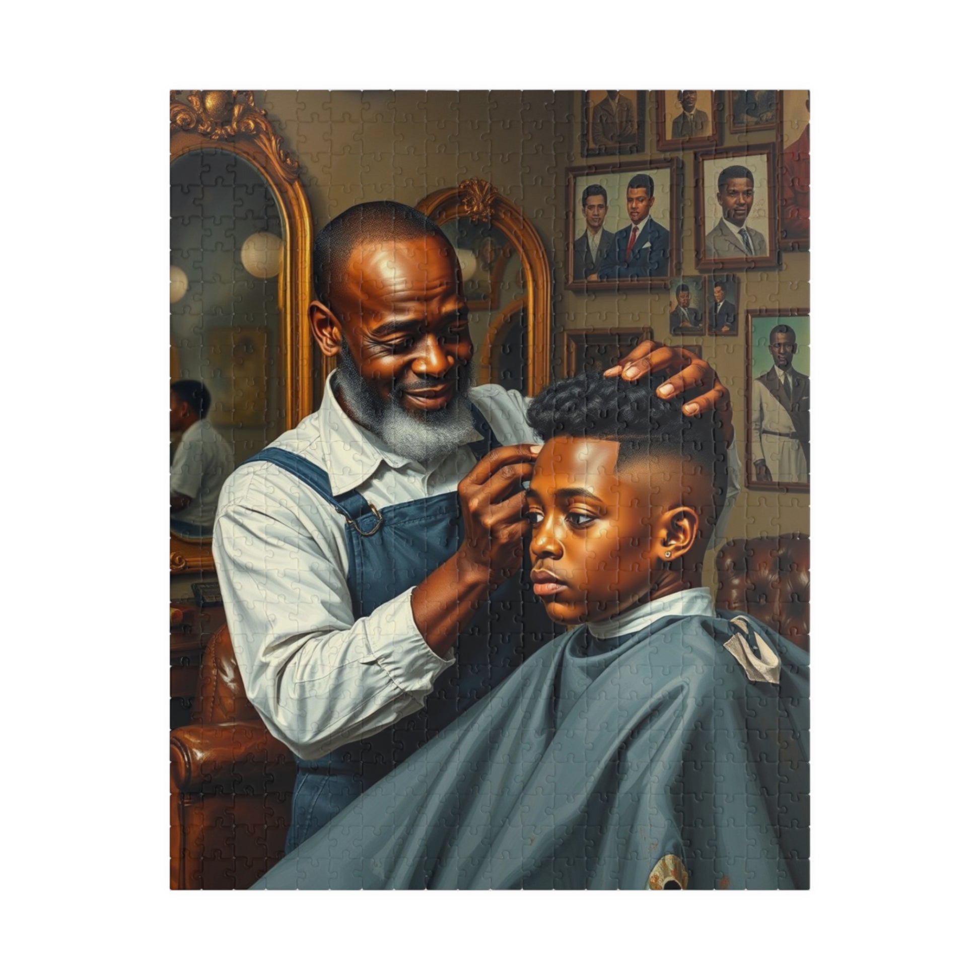 Barber Shop Jigsaw Puzzle, Afrocentric Scene, Black Family Fun Game, Solo Entertainment, Gift for Adult Puzzle Lover 520 pcs (Vertical) Puzzle The Puzzle Chest