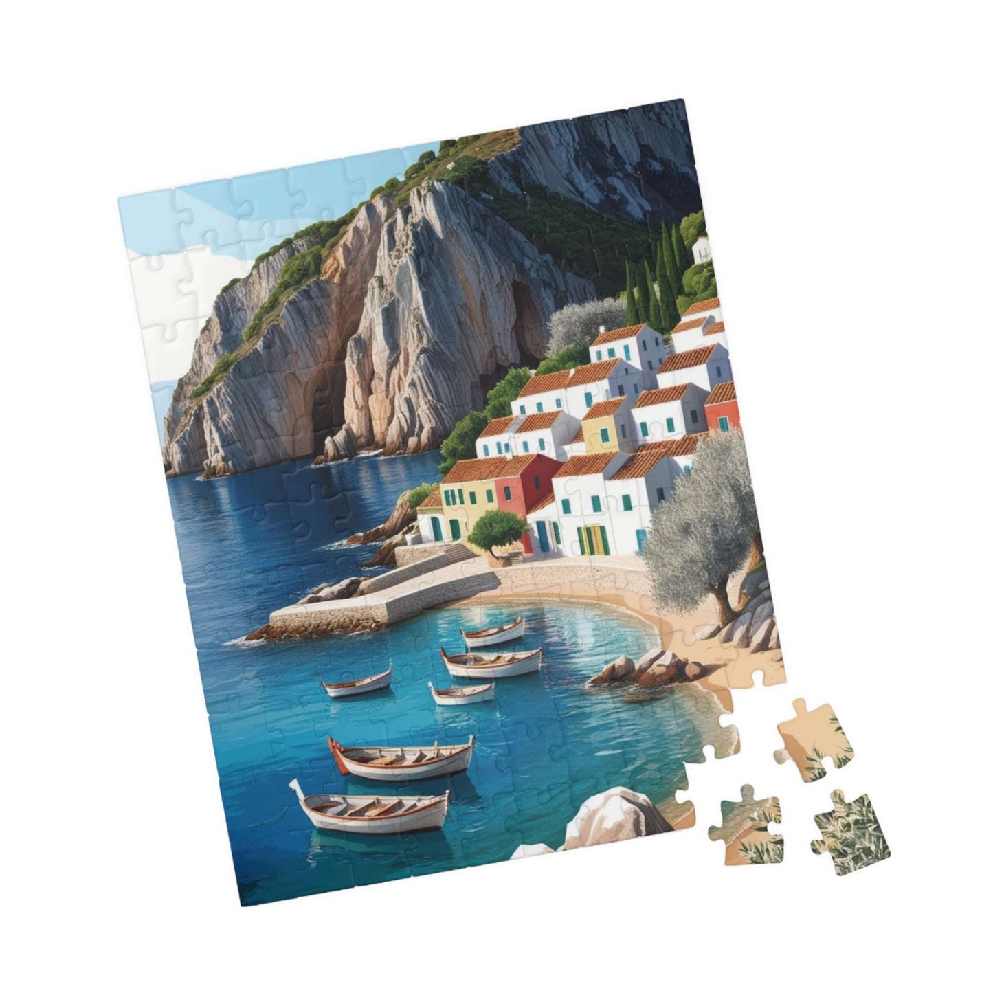 Mediterranean Fishing Village Landscape Jigsaw Puzzle - Scenic Seaside Ocean View Puzzle The Puzzle Chest