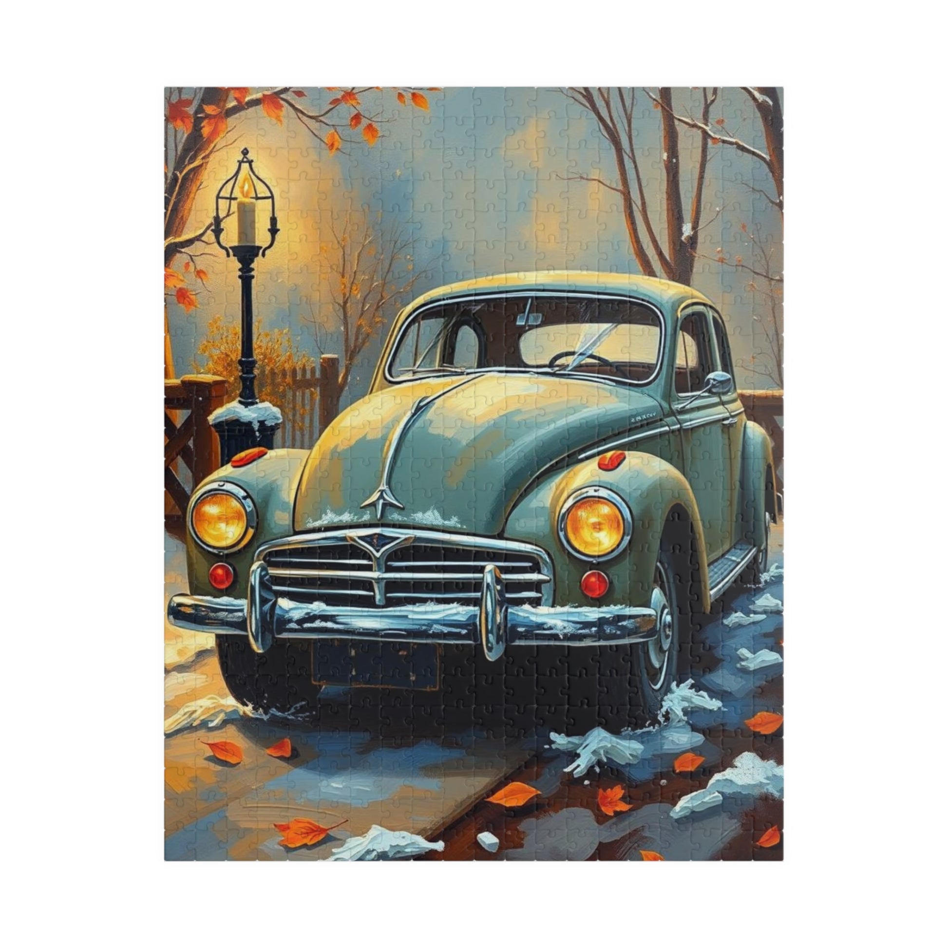 Winter Vintage Car Puzzle - Nostalgic Family Fun, Great Gift for Car Lovers, Indoor Activities, Rainy Day Entertainment 520 pcs (Vertical) Puzzle The Puzzle Chest