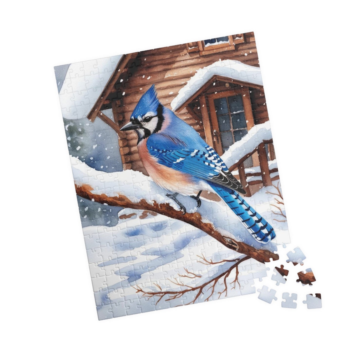 Jigsaw Puzzle, Blue Jay Perched on Branch Against Snow, 110 252 520 1014-Piece, Fun Family Activity, Relaxing Hobby, Christmas Gift, Winter Puzzle The Puzzle Chest