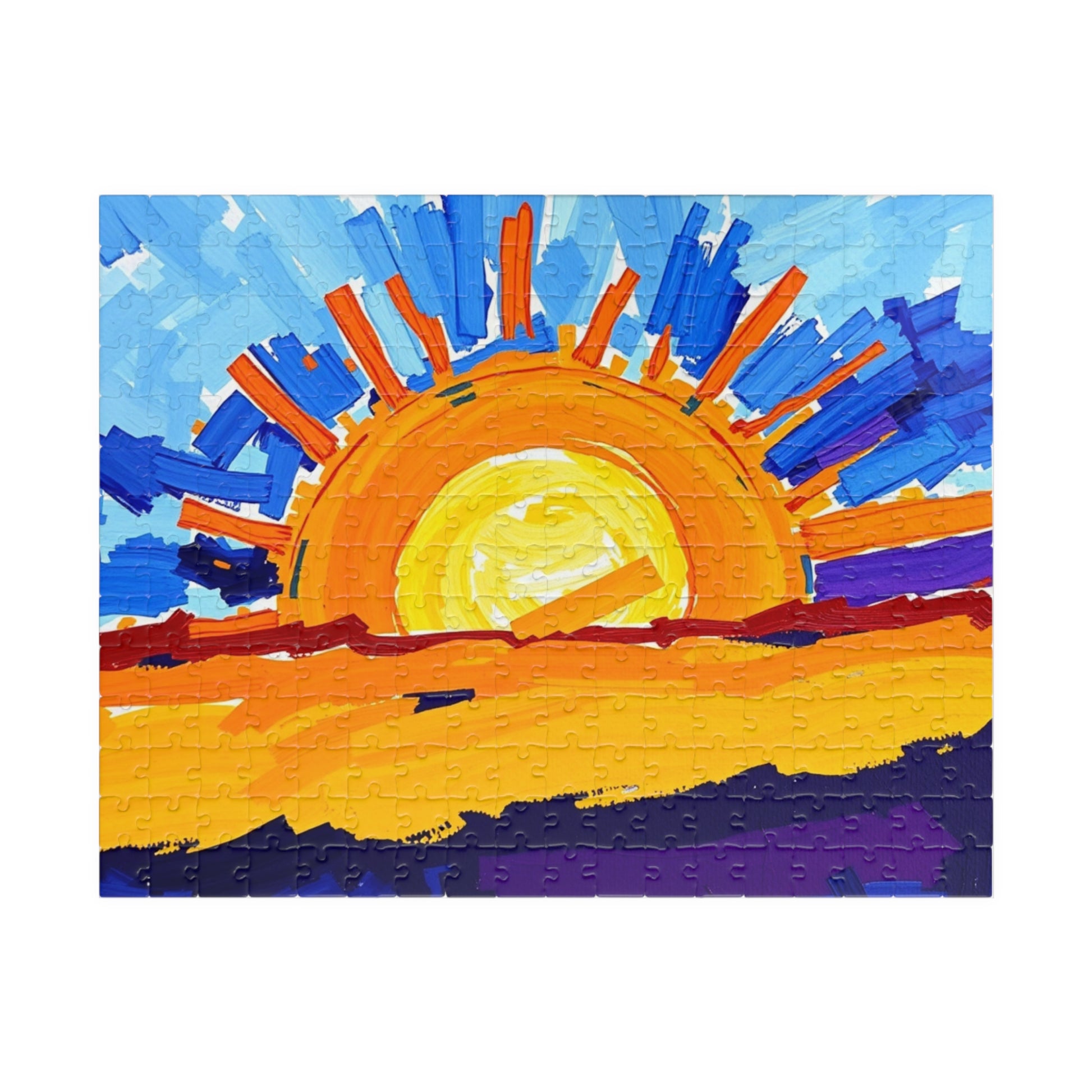 Abstract Sunrise Jigsaw Puzzle - Impasto Style Bursts of Warm and Cool Tones for Art Enthusiast 252 pcs (Horizontal) Puzzle The Puzzle Chest