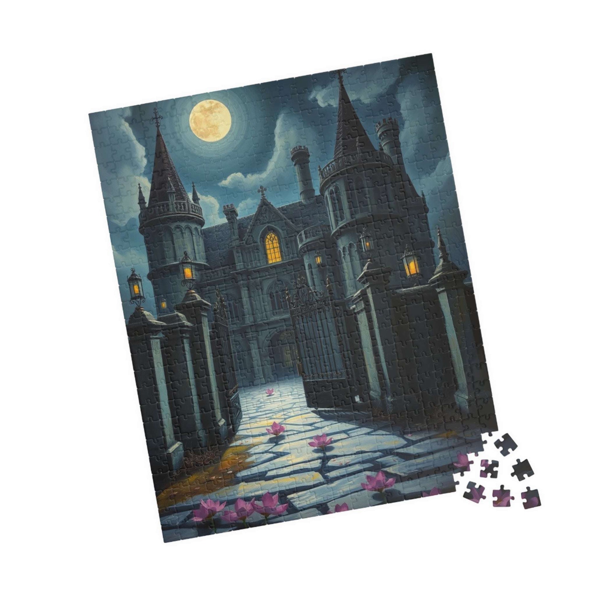 Haunting Gothic Mansion Puzzle 110, 252, 520, 1014-piece, Moonlit Abandoned House with Glowing Window, Fans of Mystical Atmospheric Art Gift 520 pcs (Vertical) Puzzle The Puzzle Chest
