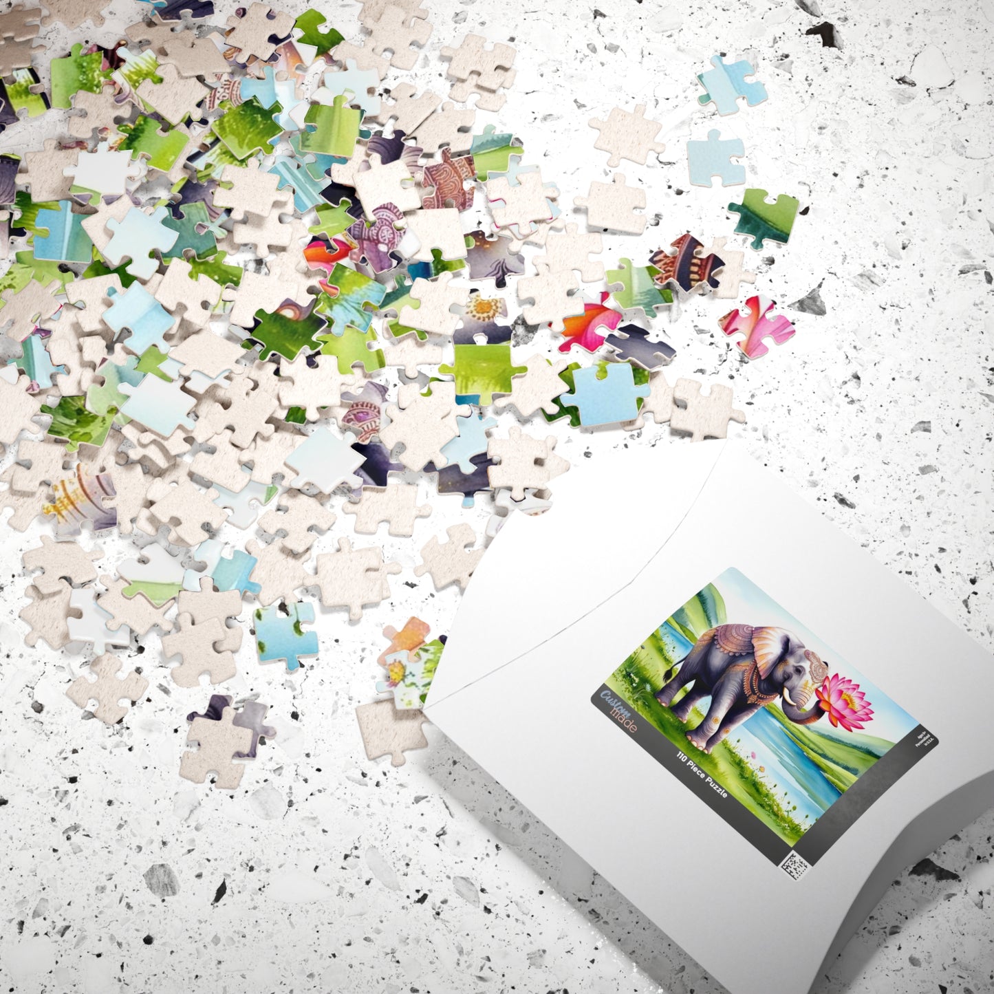 Elephant Lotus Flower Puzzle, Whimsical Animal Art Adult Puzzle Game, Meditation Friend Gift, Family Night Activity, Home Entertainment Puzzle The Puzzle Chest