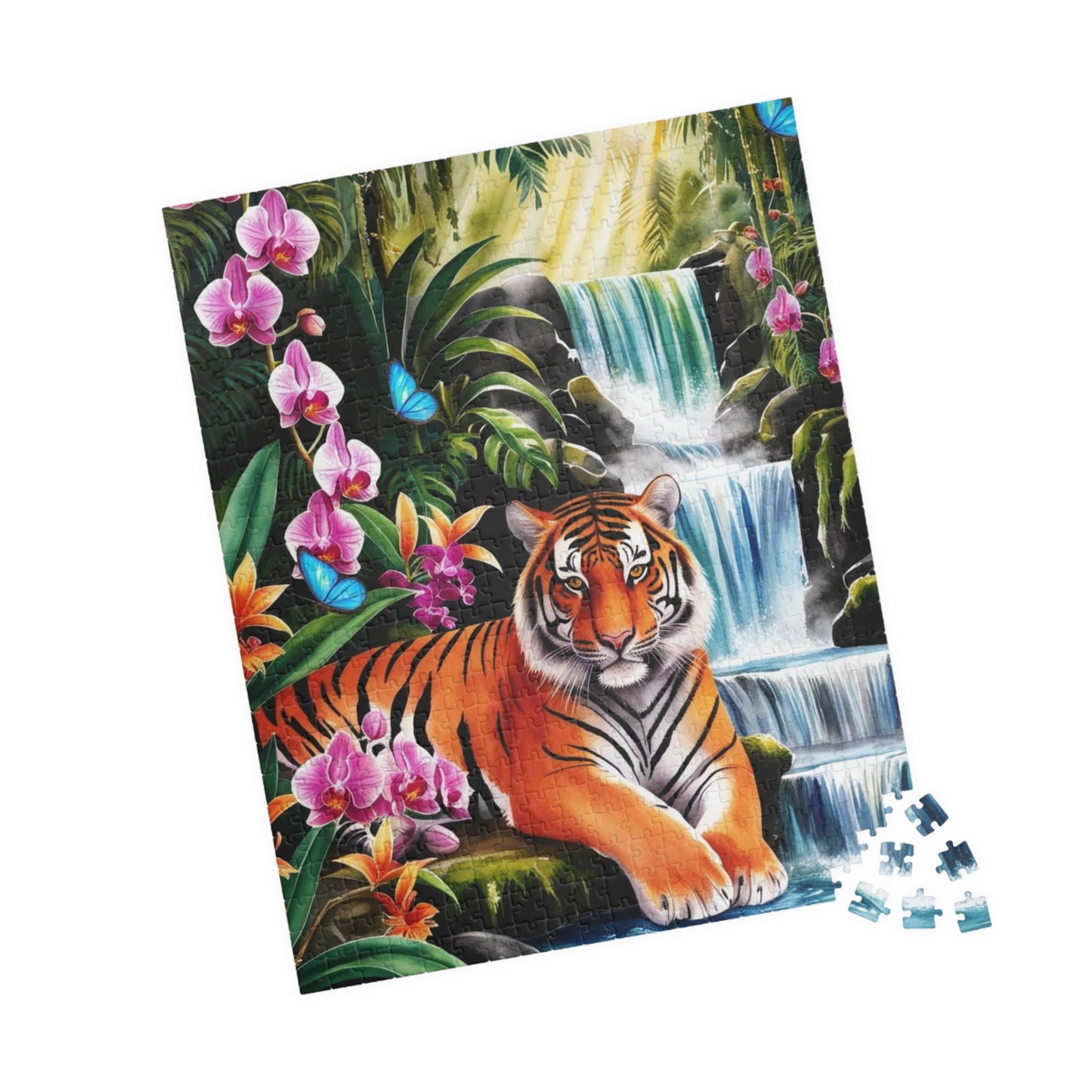 Puzzle, Tiger and Waterfall Scene, Jungle Wildlife Jigsaw, 110-1014 Piece, Relaxing Wildlife Puzzle, Family Fun Activity, Nature Lover Gift Puzzle The Puzzle Chest