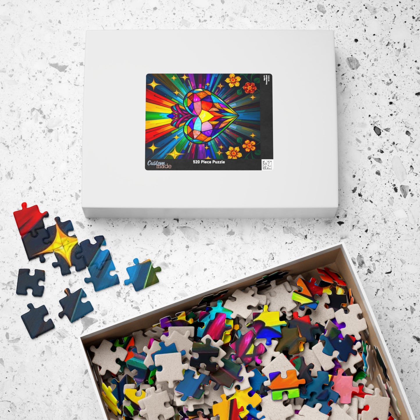 Spectrum Heart Puzzle for Adults, Stained Glass Style Art Jigsaw, Mindfulness Activity, Gift for Her, Family Game Night, Pride Rainbow Decor