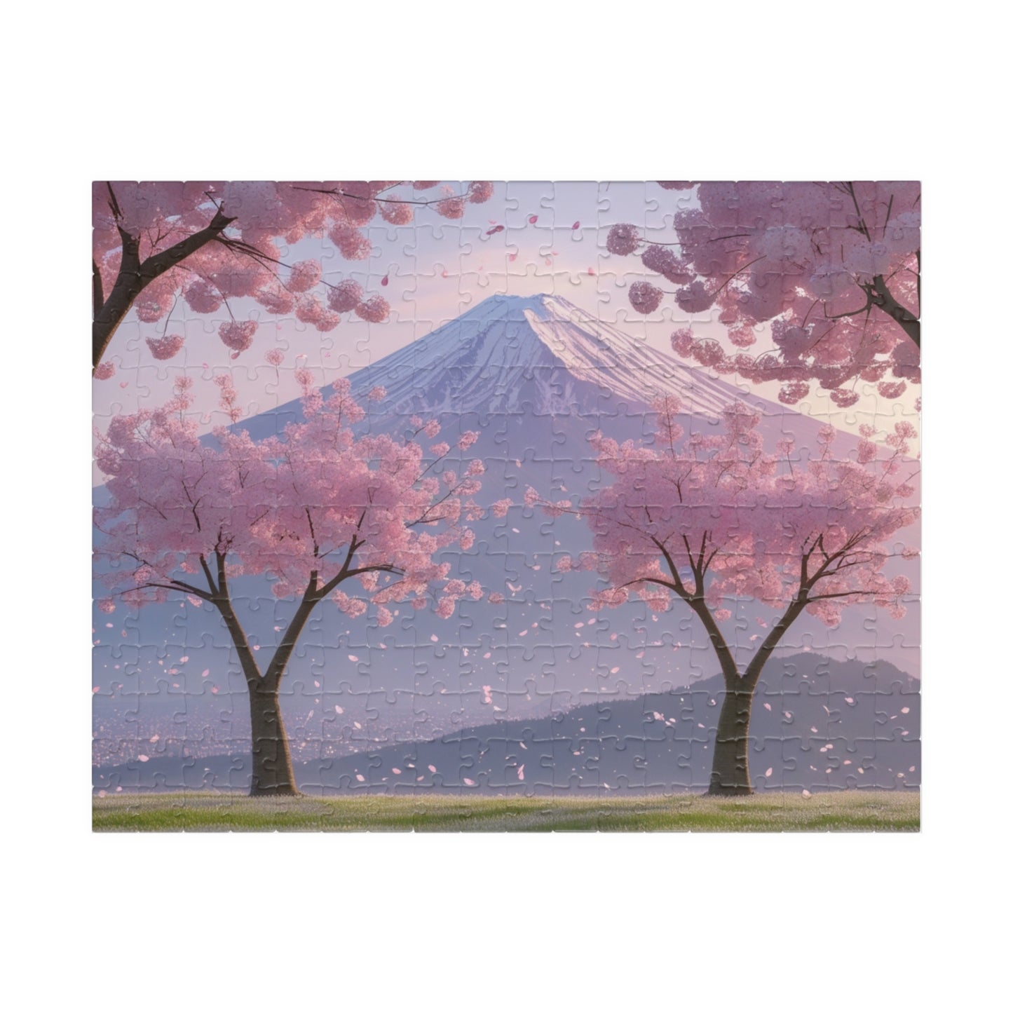 Scenic Mount Fuji Landscape Jigsaw Puzzle, Framed by Cherry Trees and Sakura Blossoms, Honshu Japan Famous Landmark, Gift for Travel Lover 252 pcs (Horizontal) Puzzle The Puzzle Chest