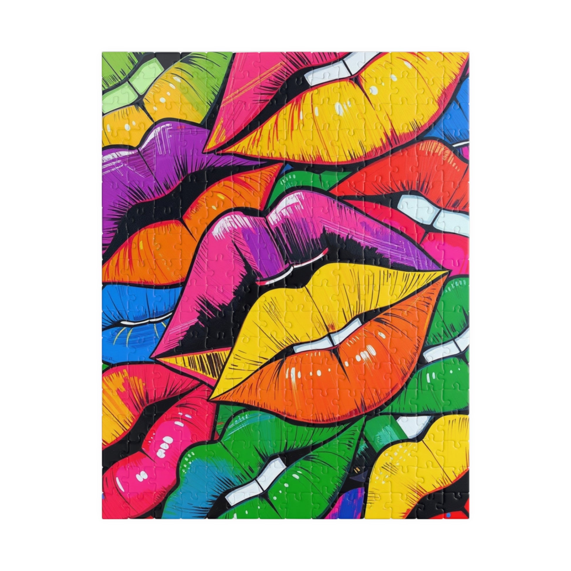 Colorful Lips Collage Puzzle, Electric Vivid Colors, Bold Artwork, Chaotic Design, Lip Art Jigsaw, Mind Games, Artistic Challenge, Vibrant 252 pcs (Vertical) Puzzle The Puzzle Chest
