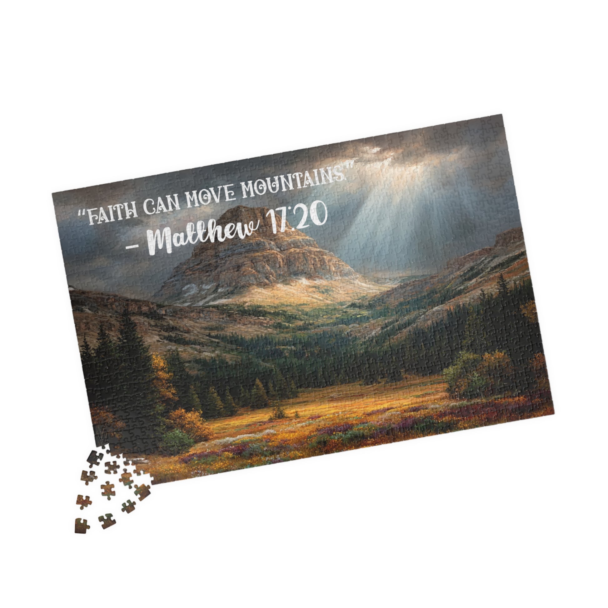 Faith Moves Mountains Jigsaw Puzzle - Inspirational Bible Quote Matthew 17:20, Gift for Christian Nature Lover, Spiritual Gift 1014 pcs (Horizontal) Puzzle The Puzzle Chest
