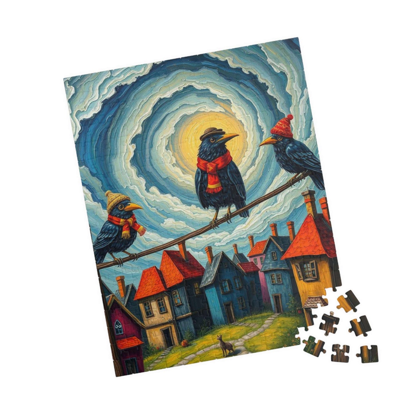 Crooked Choir Crows Puzzle - Colorful Bird Jigsaw Game for Halloween Fun Family Game Night, Gift for Puzzle Lover, Mindful Brain Teaser
