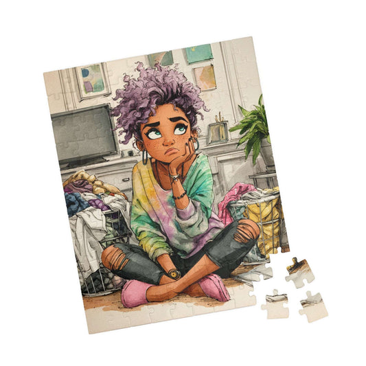 Funny Laundry Cartoon Puzzle for Adults - Watercolor Woman Messy Chores 110 pcs (Vertical) Puzzle The Puzzle Chest