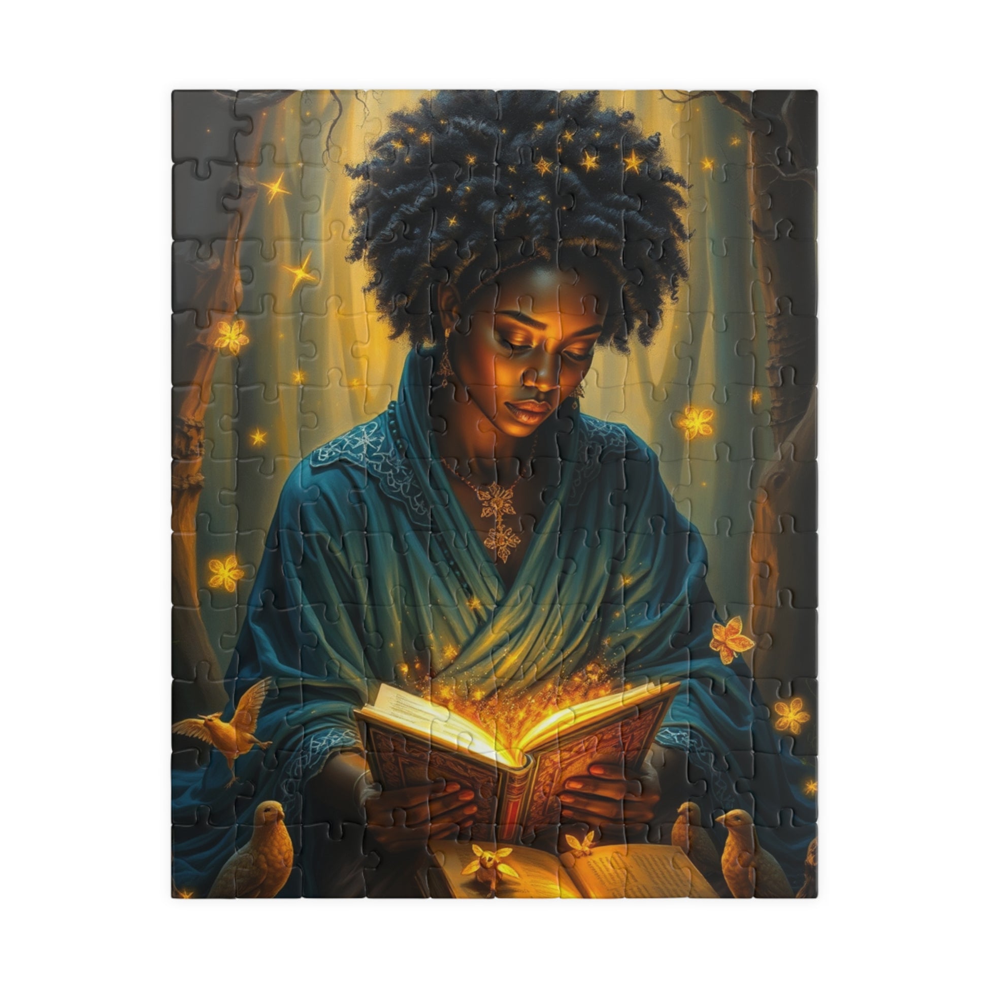 Celestial Black Woman Jigsaw Puzzle, African American Lady in Magical Forest, Negro Artwork, Unique Cultural Gift for Puzzle Lover 110 pcs (Vertical) Puzzle The Puzzle Chest