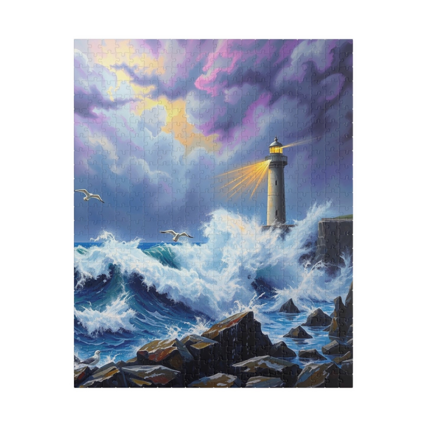 Lighthouse Waves Puzzle - 110, 252, 520, 1014-piece | Relaxation, Family Fun, Gift Idea, Coastal Home Decor 520 pcs (Vertical) Puzzle The Puzzle Chest