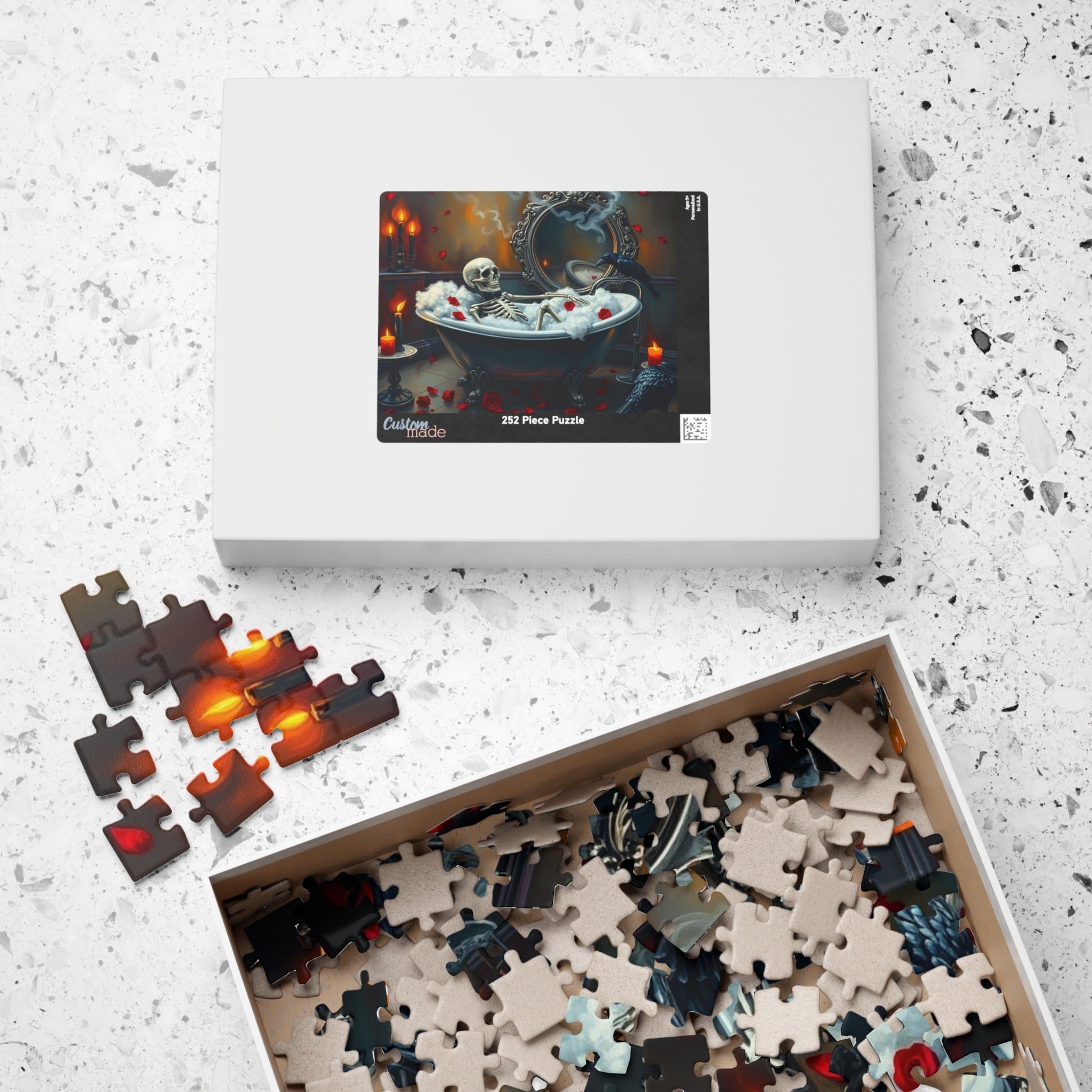Creepy Cute Skeleton Bubblebath Puzzle, Skeleton Relaxing in Clawfoot Tub with Raven and Roses, Halloween Jigsaw for Spooky Puzzle Lovers Puzzle The Puzzle Chest