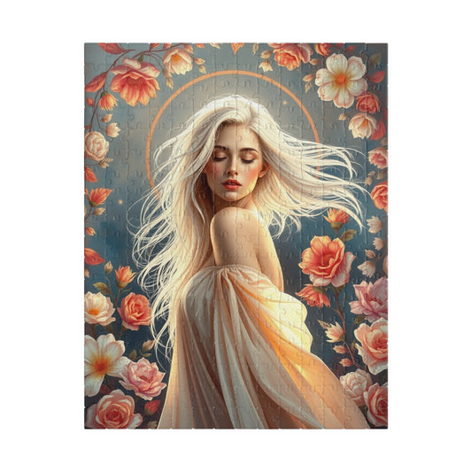 Beautiful Woman Portrait Jigsaw Puzzle, Elegant Art Floral Vintage Design, Romantic Decorative Scene for Puzzle Enthusiast, Best Unique Gift 252 pcs (Vertical) Puzzle The Puzzle Chest