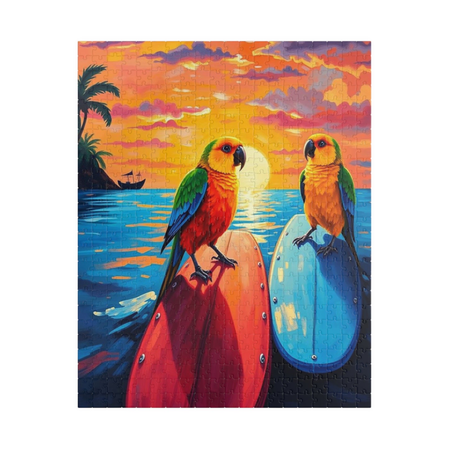 Surfside Flock Jigsaw Puzzle - Tropical Birds on the Waves, Parrots Puzzle, Gift for Animal Puzzle Lover, Family Game Night, Beach Decor 520 pcs (Vertical) Puzzle The Puzzle Chest