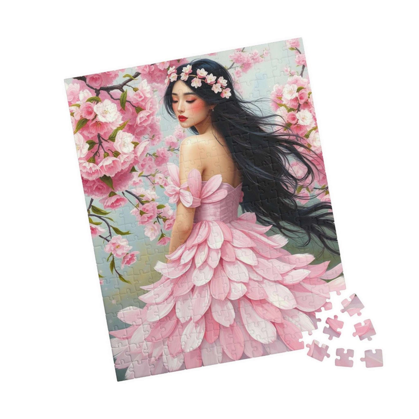 Lady of the Blossoming Grove - Spring Cherry Blossom Jigsaw Puzzle, Beautiful Flower Art Floral Gift