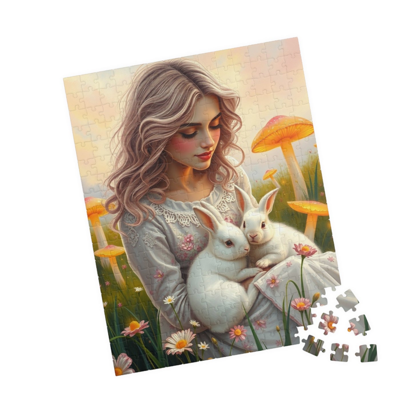 Whimsical Bunny Jigsaw Puzzle, Woman in Nature Theme, Puzzle Lover Gift for Friend Family Game Night or Solo Fun, Rabbit Art Animal Artwork Puzzle The Puzzle Chest
