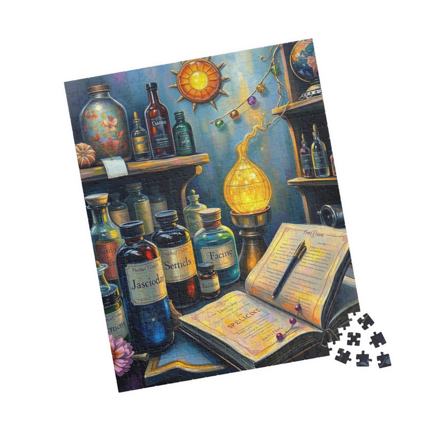 Enchanting Potion Store Jigsaw Puzzle - 110, 252, 520 pcs, Halloween Family Activity, Gothic Gift for Puzzle Lovers, Fantasy Art Enthusiasts