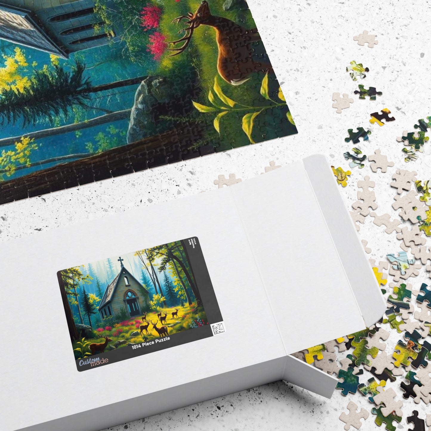 Sancturary Reclaimed Jigsaw Puzzle - Collapsed Chapel in Forest, Deer Puzzle, Gothic Puzzle, Serene Nature Puzzle, Wildlife Art Print Puzzle The Puzzle Chest
