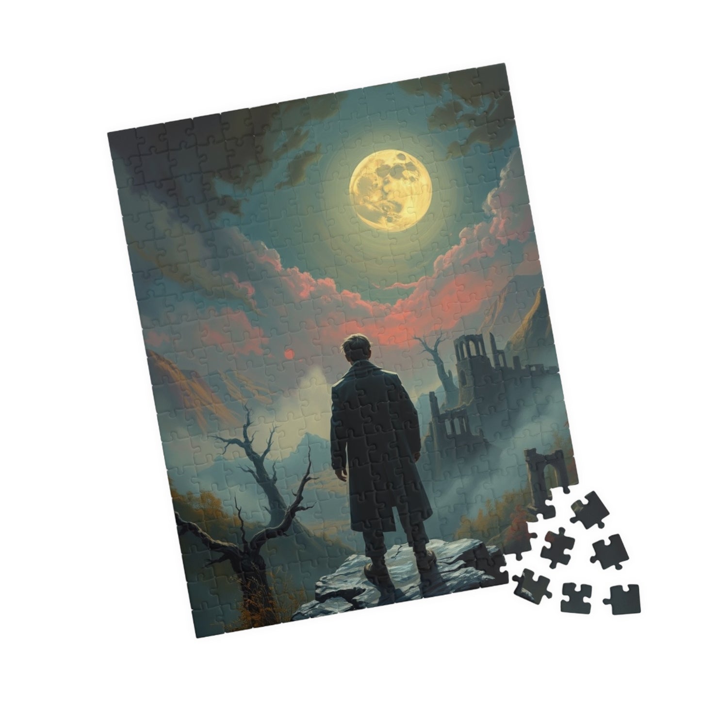 Mystical Moonlight Puzzle, Lone Traveler Overlooking Valley of Ruins, Gothic Art Jigsaw Game, Puzzle Lover Gift, Family Activity Solo Fun Puzzle The Puzzle Chest