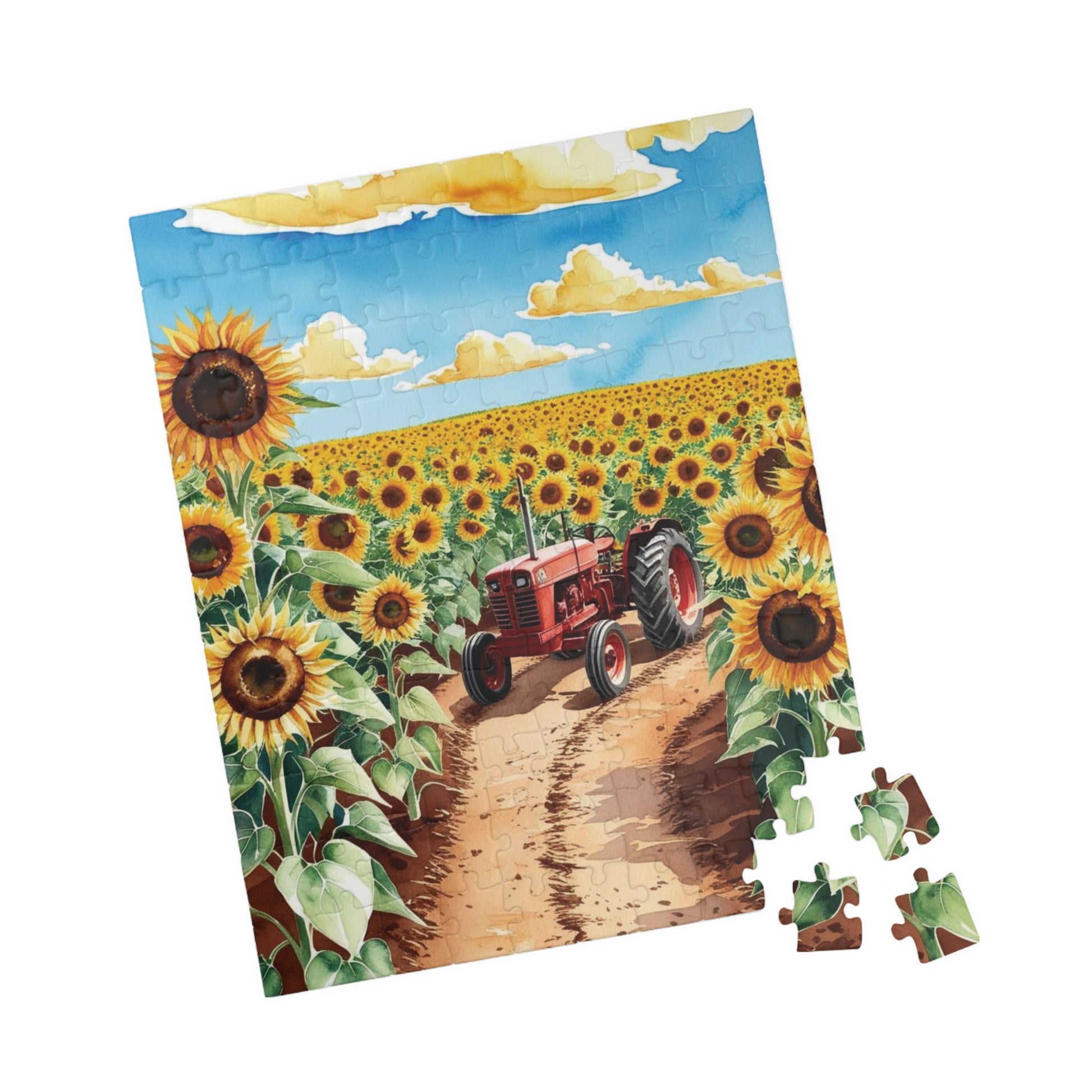 Jigsaw Puzzle, Sunflower Field 1000 Piece, Red Tractor Landscape, Adults DIY Game, Family Activity, Gift for Gardeners Puzzle The Puzzle Chest