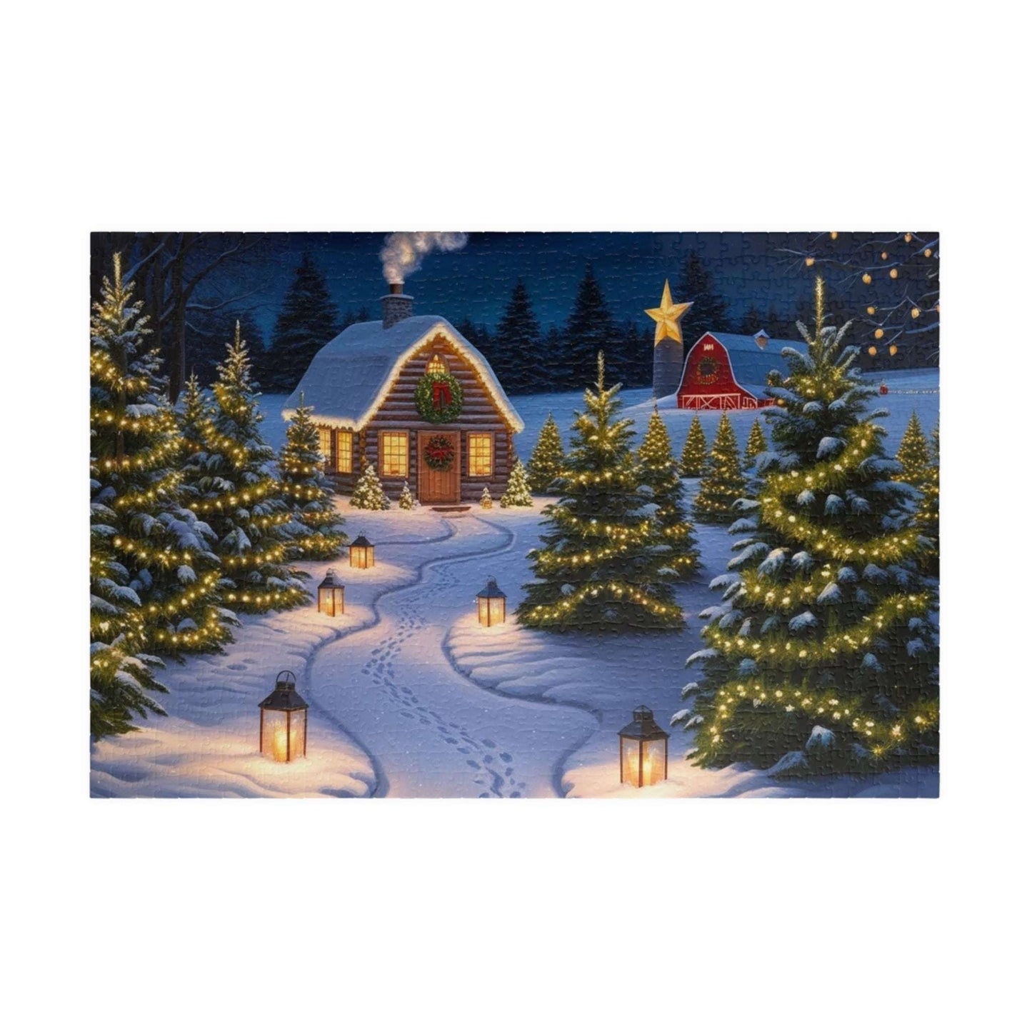 Christmas Tree Farm Puzzle, Cozy Winter Snowy Cabin Landscape Jigsaw Game, Family Game Night, Festive Decor, 110-1014 Pieces, Mindful Gift 1014 pcs (Horizontal) Puzzle The Puzzle Chest
