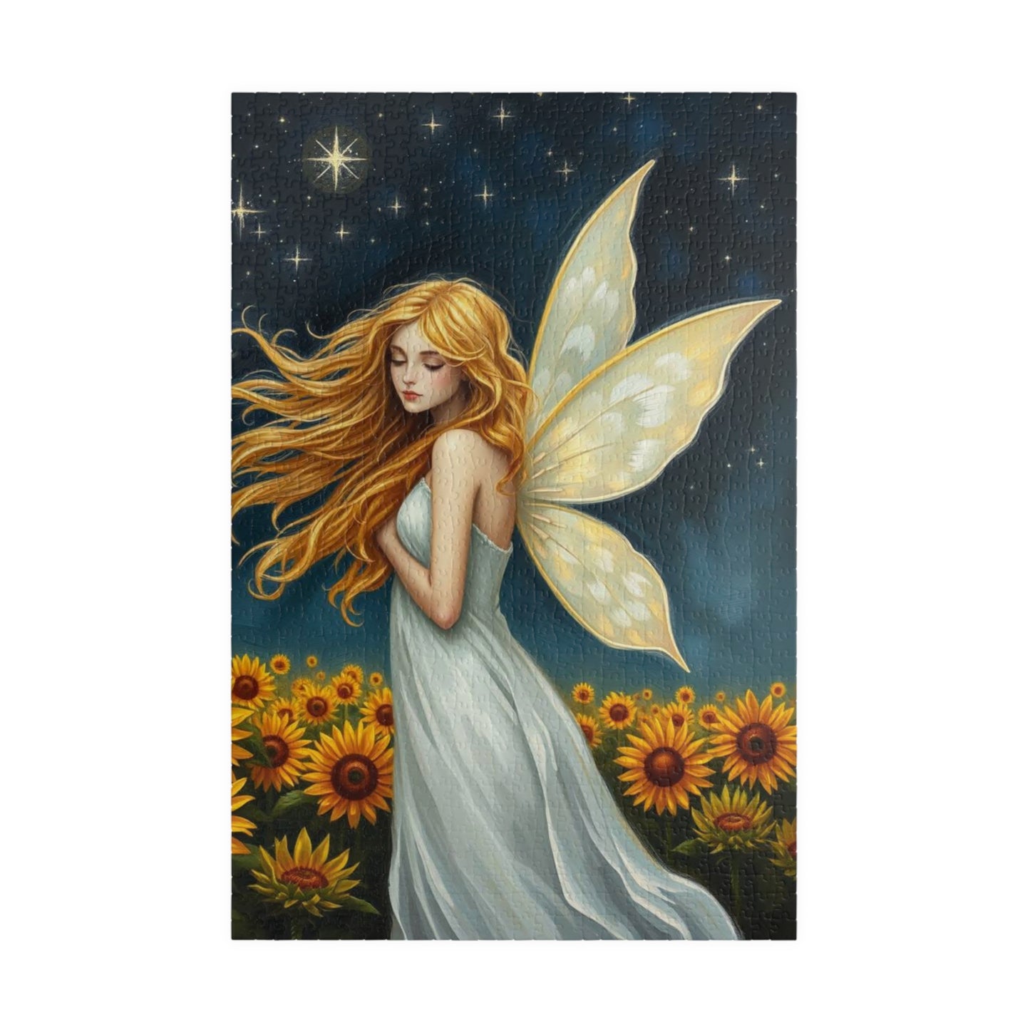 Starry Night Fairy Jigsaw Puzzle - Sunflower Field Under Moonlight Sky 110-1014-Pieces Ideal for Gifts, Family Fun, Cozy Nights, Home Decor