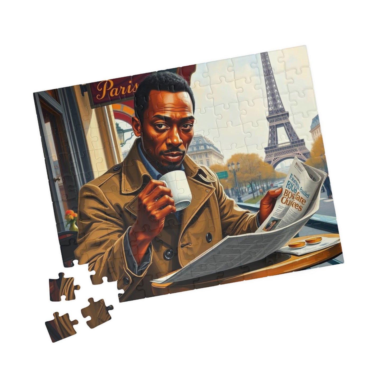 Parisian Café Puzzle - Black Man Reading a Newspaper | Relaxing Jigsaw Game, Puzzle Lover Gift for Friends, Home Entertainment, Family Fun Puzzle The Puzzle Chest