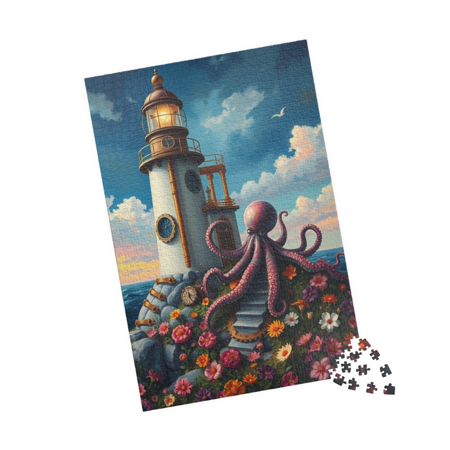 Whimsical Octopus Lighthouse Puzzle, 110 252 520 1014-piece Steampunk Animal Jigsaw, Fun Gift for Ocean Lovers, Family Game Night, Nautical Puzzle The Puzzle Chest