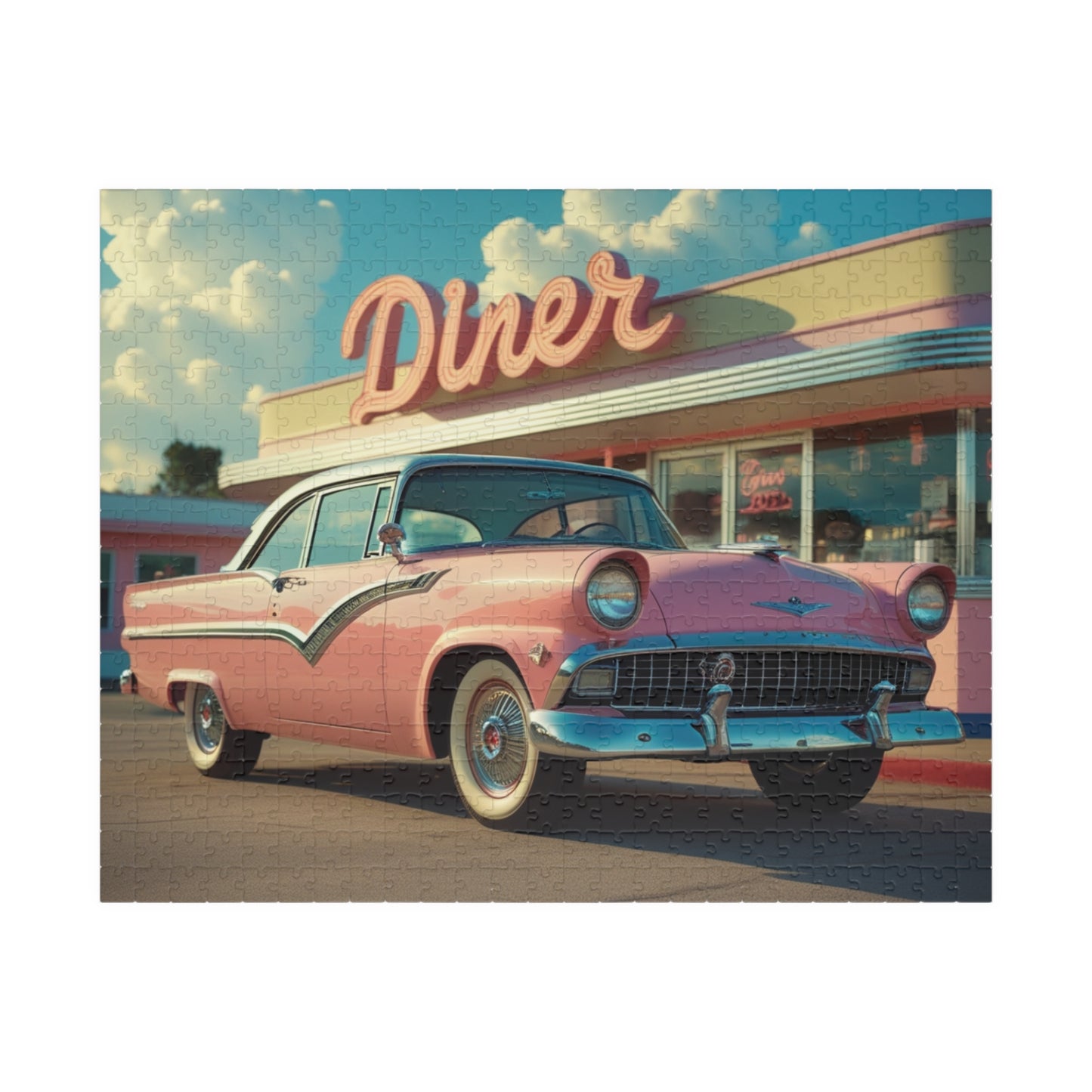 Vintage Auto Jigsaw Puzzle, 1955 Crown Victoria Retro Diner Scene, Nostalgic Auto Art 520 pcs (Horizontal) Puzzle The Puzzle Chest